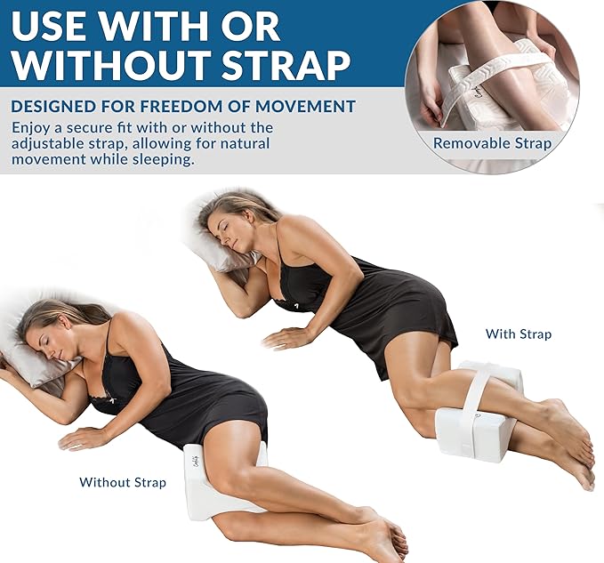 ComfiLife Knee Pillow for Side Sleepers – Cooling Leg Pillow for Side Sleeping – Knee Pillow with Strap for Hip Pain, Back Pain, Sciatica Pain Relief – Memory Foam Hip Pillow Contour Design