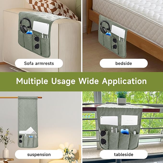 MEHIDFY Sofa Armrest Caddy, Waterproof Bedside Storage Organizer, Non Slip Armchair Pockets, Remote Control Holder for Couch, Handy Pouches with 6 Pockets for TV Remote, Phone, Magazine(Grey)
