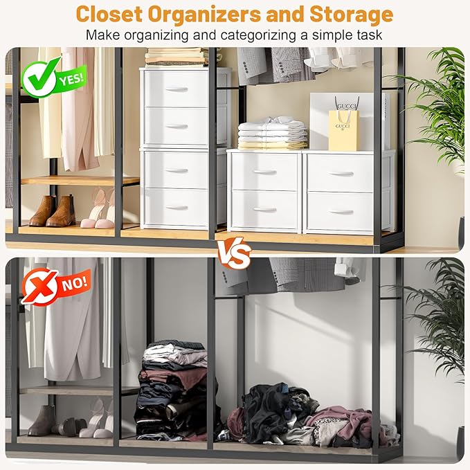 Stackable Storage Drawers, White Closet Organizer with Wooden Top & Metal Frame, Closet Storage Drawers for Clothes, Freestanding or Stackable Dresser for Bedroom, Living Room, Under Bed