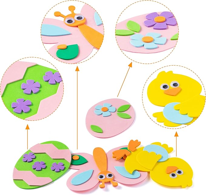 JOYIN 24 Pcs Foam Easter Egg Magnet Craft Kit, Easter Craft Kits DIY Animal and Egg Magnet Set for Kids Favor Classroom Homeschool Art Decor, Art and Craft Supplies Party Favors