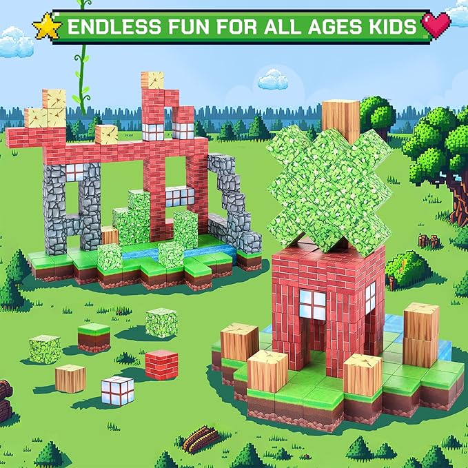 civan Magnetic Blocks Set 63pcs, Magnetic Building Blocks Construction Toys for Kids Boys & Girls Age 3-4 4-5 6-8, Stem Montessori Sensory Toys for Toddlers Fidget Toys