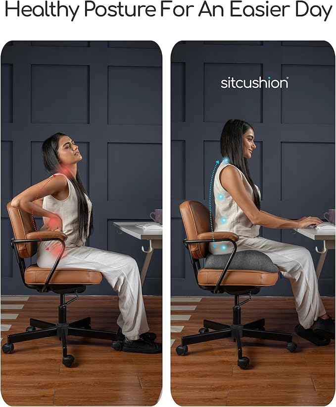 Ergonomic Office Chair Cushion for Sciatica Pain Relief, Computer Chair Cushion for All Day Comfort, Extra Large Seat Cushions for Office Chairs, Orthopedic Coccyx Cushion for Car & Wheelchair(Black)