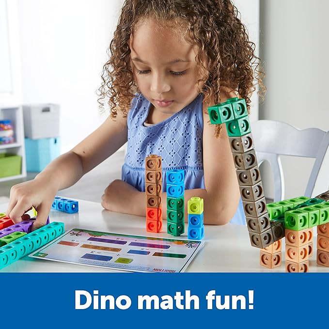 Learning Resources MathLink Cubes Kindergarten Math Activity Set: Dino Time! 115 Pieces, Ages 5+ Kindergarten STEM Activities, Math Games for Kids, Mathlink Cubes Activity Set, Ages 5+