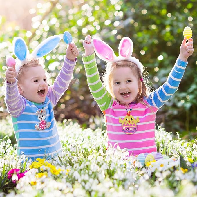 Fennoral 12 Pack Easter Craft Kit for Kids Make You Own Easter Bead Necklace Making Kit for Girls Boy DIY Easter Arts and Crafts for School Classroom Art Activities Easter Gifts