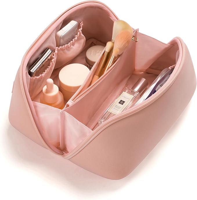 Yarnic Travel Makeup Bag Cosmetic Bag, Large Capacity Toiletry Bag for Women, Portable Pouch CuteMake Up Organizer with Divider and Handle, Neoprene