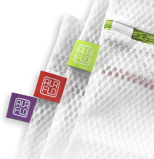 Mesh Laundry Bags for Delicates – 3 Medium Durable Net with Anti Rust Zipper, Hanging Loop-Garment Safe Wash Bags and Organizer for Washing Machine, Lingerie, Socks, Bra, Underwear, Baby Items, Travel