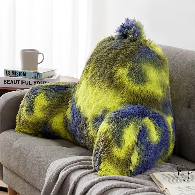 Fur Reading Pillow - Big Size 30x17x17 Inch with Premium Stuffing, Adult & Children Backrest Pillow with Arms, Bed Wedge Pillow for Headboard, Back Support Pillow for Sitting Up in Bed