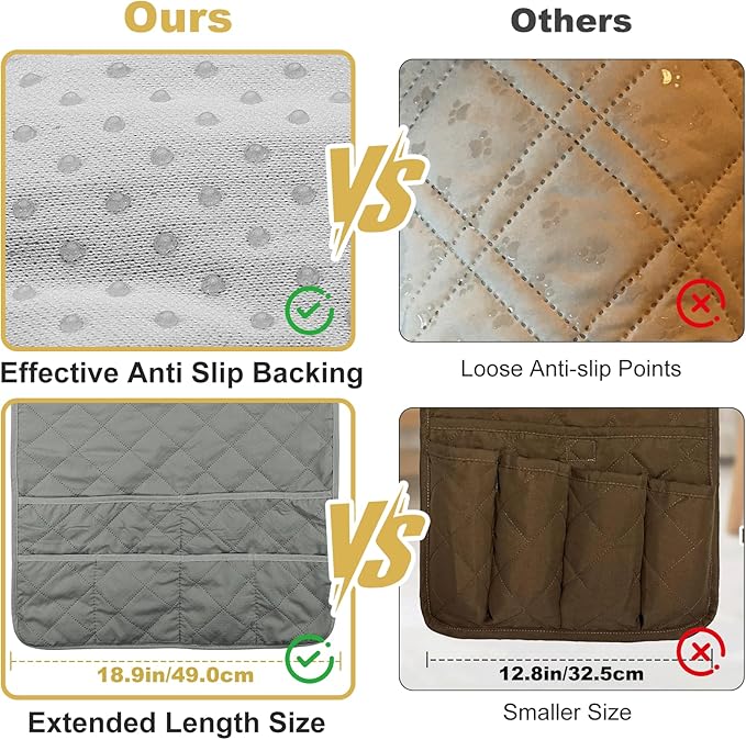 Remote Control Holder for Recliner,Armchair Caddy,Non Slip Sofa Armrest Storage Organizer for Recliner Couch with 6 Pockets for TV Remote,Cell Phone,Magazine (Grey)