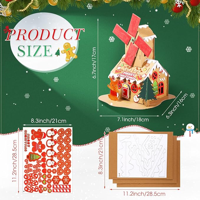 6 Sets Christmas Gingerbread House Kit Christmas Crafts for Kids Mini Christmas Cardboard Make-a-Gingerbread House Craft for Boy Girl Christmas Party Game Craft Supplies(Lovely Style)