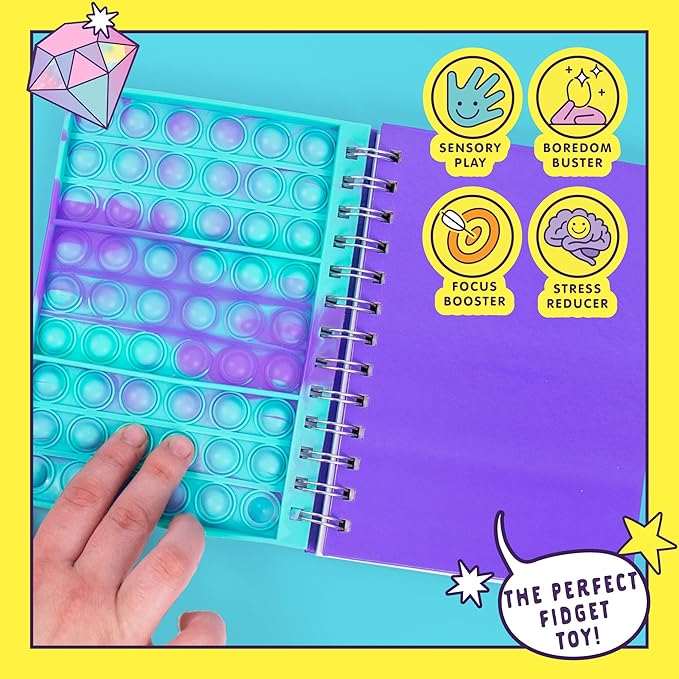 Just My Style Fidgiwear Purple Push & Pop Journal By Horizon Group USA, Poppable Fidget Toy Spiral-Bound Journal Includes Never-Ending Poppable Fidget Toy Cover & 80 Pages, Pop Fidget Sensory Notebook