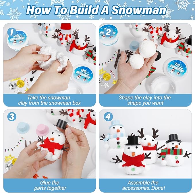 16 Pack Snowman Kit, Build a Snowman Craft Kit for Kids, Christmas Craft Creative Air Dry Clay Modeling Dough Crafts, Enhance Creativity Gifts Christmas Winter School Xmas Creative Supplies Decoration