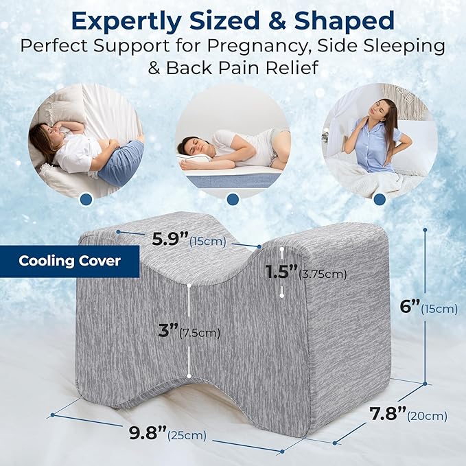 5 STARS UNITED Knee Pillow for Side Sleepers - Hip Pain Relief - Cooling Cover - Memory Foam Leg Cushion for Side Sleeping - Between Legs Pillow for Sciatica & Lower Back Pain, Arctic Gray