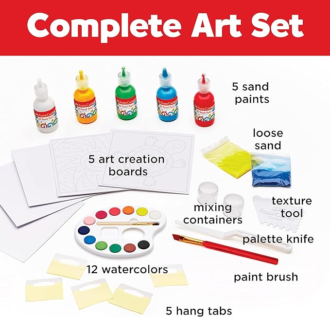 Faber-Castell 3D Sand Painting Kit for Kids: Create 5 Sand Art Pictures, DIY Arts and Crafts for Kids Ages 6-8+, Art Projects and Gifts for Girls and Boys, Red, Yellow, Green, Blue and White