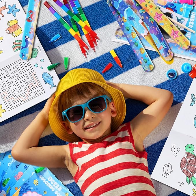 BenLouis 96Pcs Under the Sea Party Favors Ocean Animals Party Coloring Books Set Bulk for Kids Sea Fish Birthday Mermaid Party Goodie Bag Fillers School Classroom Gift Rewards Activity Supplies