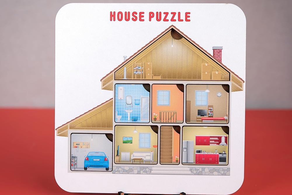 Educational Montessori puzzle, house puzzle for kids, available in your desired language. Kids wooden jigsaw puzzle. Language learning puzzle. Gift for kids. Back to school.