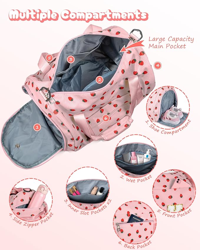 6 Year Old Girl Birthday Gift, Girls Gym Bag, Kids Personalized Weekend Duffel Bags with Shoe Compartment, Initial Travel Tote with Makeup Pouch, Holiday Gifts for Daughter Niece (Letter L)