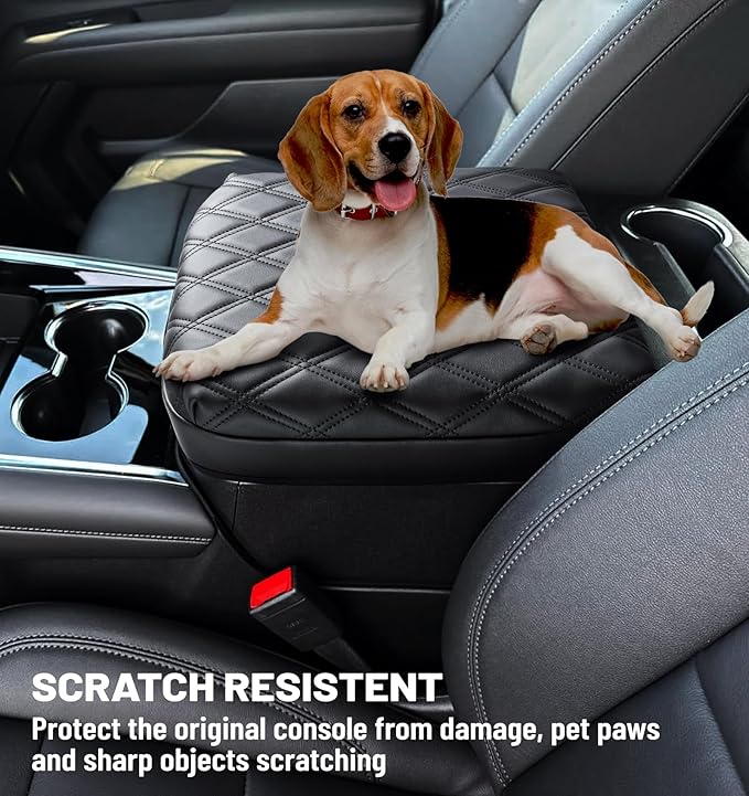 Center Console Armrest Cover for Chevy Chevrolet Silverado/GMC Sierra 2019-2024 2025, Tahoe & Suburban & Yukon 2021-2025, PU Leather Middle Console Cover Protector Pad, Truck Interior Accessories