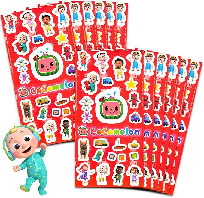 CoComelon Party Favors for Boys & Girls Bundle ~ 12 Pack Sticker Sheets for Kids Birthday Party Goodie Bags Party Supplies Set