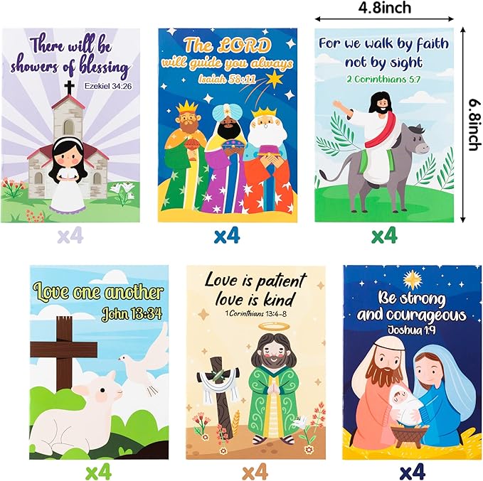 ANGOLIO 24PCS Christian Bible Coloring Book for Kids Easter Holiday Activities Coloring Books Bible Verse Drawing Supplies for Sunday School Classroom Rewards Goodies Bag