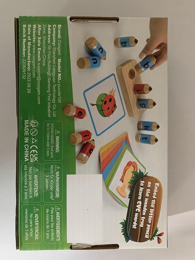 Coogam Wooden Short Vowel Spelling Games, Learn to Spell CVC Sight Words Educational Flashcards Fine Motor Montessori Alphabet Toy Gift for Kids 3 4 5 Years Old