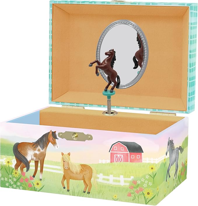 Horse Jewelry Box - Horse Toys for Girls Age 4-6- Kids Jewelry Box with Spinning Horse - 6 x 4.7 x 3.5 in