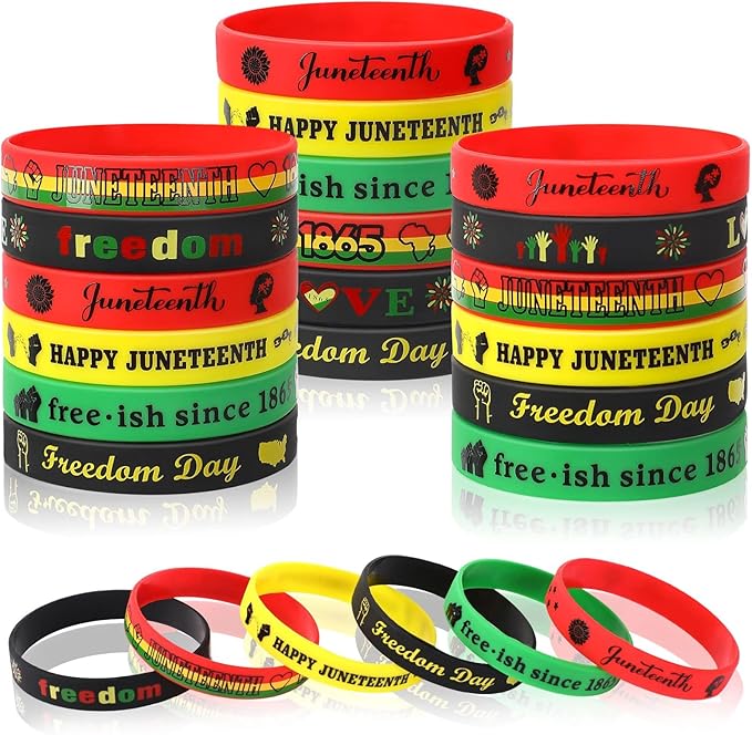 JUNEBRUSHS 42pcs Happy Juneteenth Silicone Bracelets,Party Favors Rubber Wristbands Accessories Freedom Black Freedom African Independence Day Patriotic Decoration Supplies
