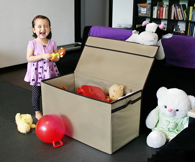 Great Useful Stuff G.U.S. Large Collapsible Toy Box | Toy Organizers, Storage bin, basket with Lid | Sturdy 600D Polyester Toy Chest | Durable, Storage Box for Kids’ Playroom | 30"x16"x16" (Ivory)