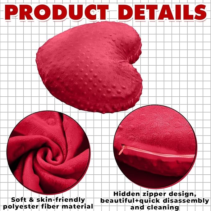 9 lb Sensory Weighted Pillow with Glass Bead Filled Heavy Soft Versatile Hug Body Pillow W/stress Relief for Adults Comfort Relaxation Sleep Valentine's Thoughtful Gift Hear(Red)
