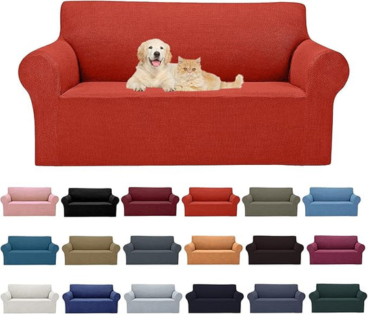 2025 New Stretch Loveseat Sofa Slipcovers Couch Cover for 2 Cushion Furniture Protector Sofa Covers with Elastic Bottom Jacquard Fabric Small Checks for Pets, Kids - Pureed Pumpkin