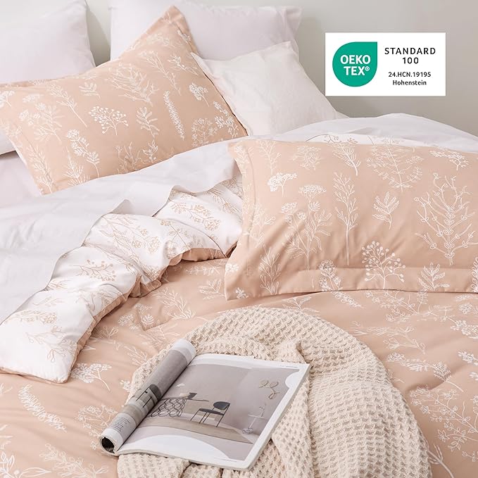 Bedsure King Comforter Set - Dusty Rose Bed Set, 3 Pieces Cute Floral Bedding, 1 Soft Reversible Botanical Flowers Comforter and 2 Pillow Shams