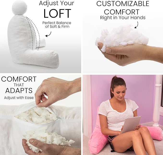 Husband Pillow Pink, Original Reading Pillow in Bed Rest Chair, Shredded Memory Foam Large Lounge Cushion Adult Backrest with Arms, Comfy Back Support for Sit Sitting Up, Washable/Removable Cover