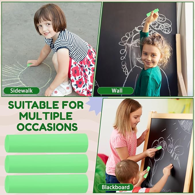 Fulmoon 40 Pcs Jumbo Sidewalk Chalk for Kids Outdoor Art Non Toxic Large Washable Street Chalk for Adults Drawing Painting Graffiti Classroom(Fruit Green,Round Style)