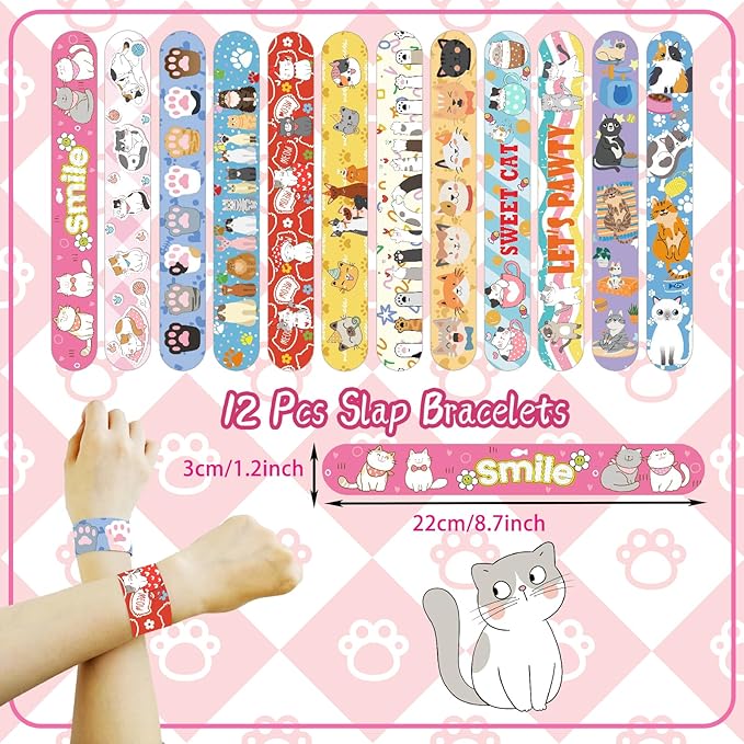 128 Pcs Cat Party Favors Set Includes Mini Spiral Notepads Cat Paw Pens Stickers Keychains Tattoo Stickers Slap Bracelets Cat Face Stickers for Girl Party Favors Cat Theme Party Birthday Supplies