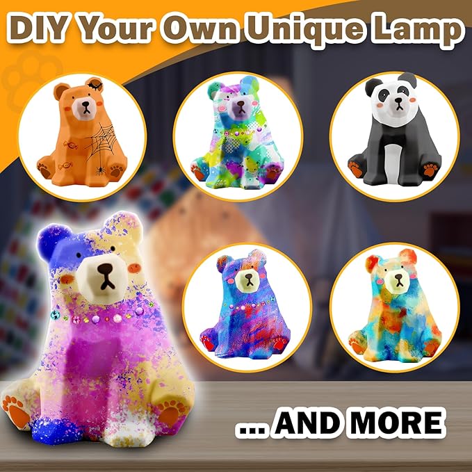 FUNZBO Paint Your Own Bear Lamp Kit - Arts and Crafts for Kids Ages 8-12, Art Supplies for Kids 6-8, Painting Kits for Kids Ages 4-8, Toys for Ages 8-13 Girls Boys Teens Birthday Gift