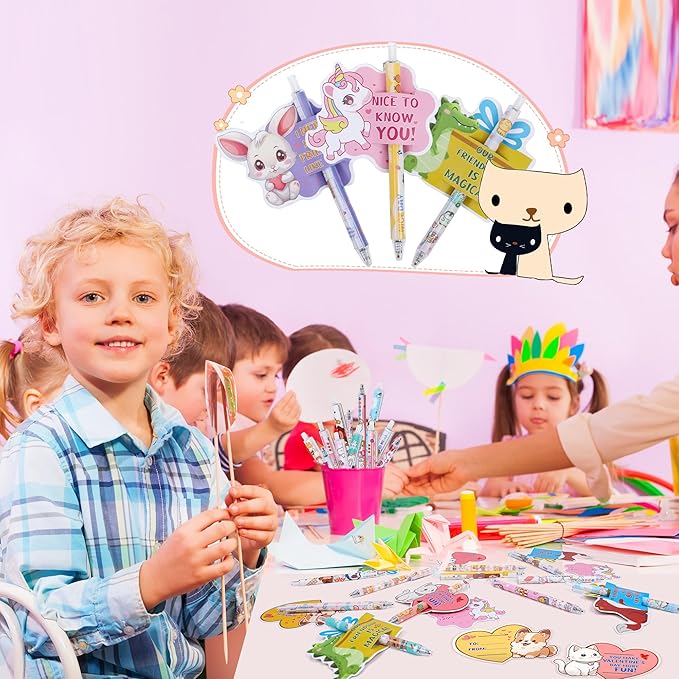24 Pack Valentines Day Gifts for Kids, Valentine Cards for Kids Classroom School with Pens, Valentine Greeting Cards Bulk Goodie Bag for Boy Girl Valentine Party Favors Exchange Gift Class Prizes