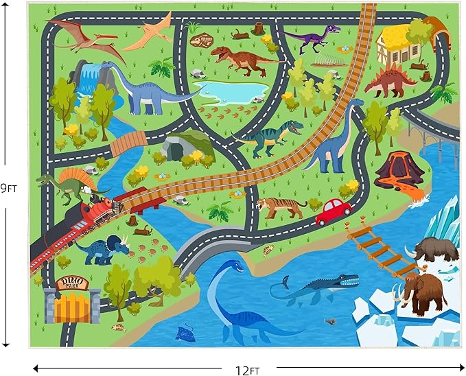 Kids Rugs for Playroom - Soft & Non-Slip 9x12 Feet Dinosaur Play Mat,Childrens Dinosaurs Carpet Washable Rug for Classroom Nursery Bedroom Boys
