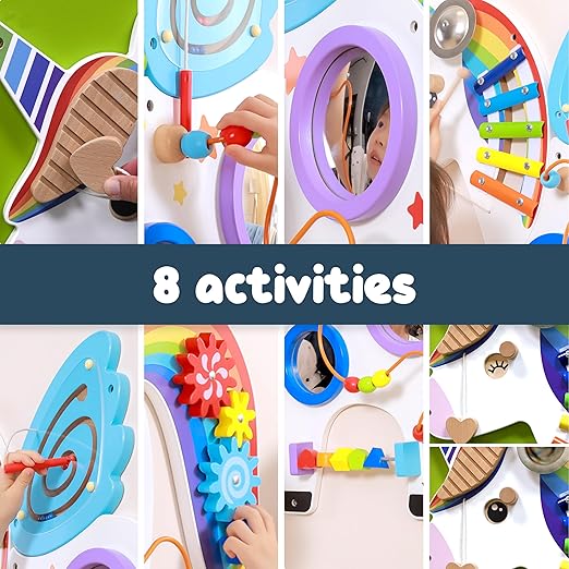 SPARK & WOW Unicorn Activity Wall Panel | Ages 18m+ | Montessori Sensory Wall Toy | 8 Activities | Busy Board | Toddler Room Décor