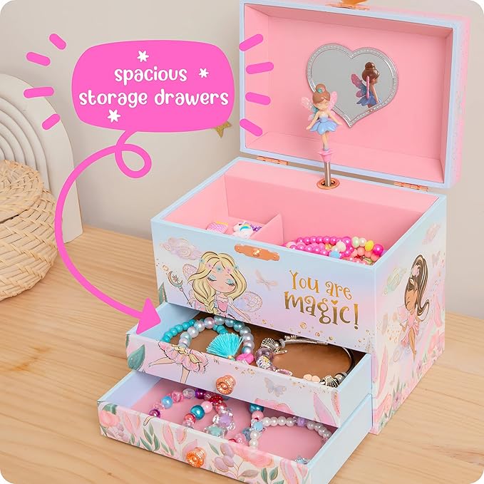 Giggle & Honey Musical Fairy Jewelry Box for Girls - Kids Music Box with Spinning Fairy and Mirror, Princess Birthday Gifts for Little Girls, Childrens Jewelry Boxes for Ages 3-10 - 6.8 x 5.3 x 6 in