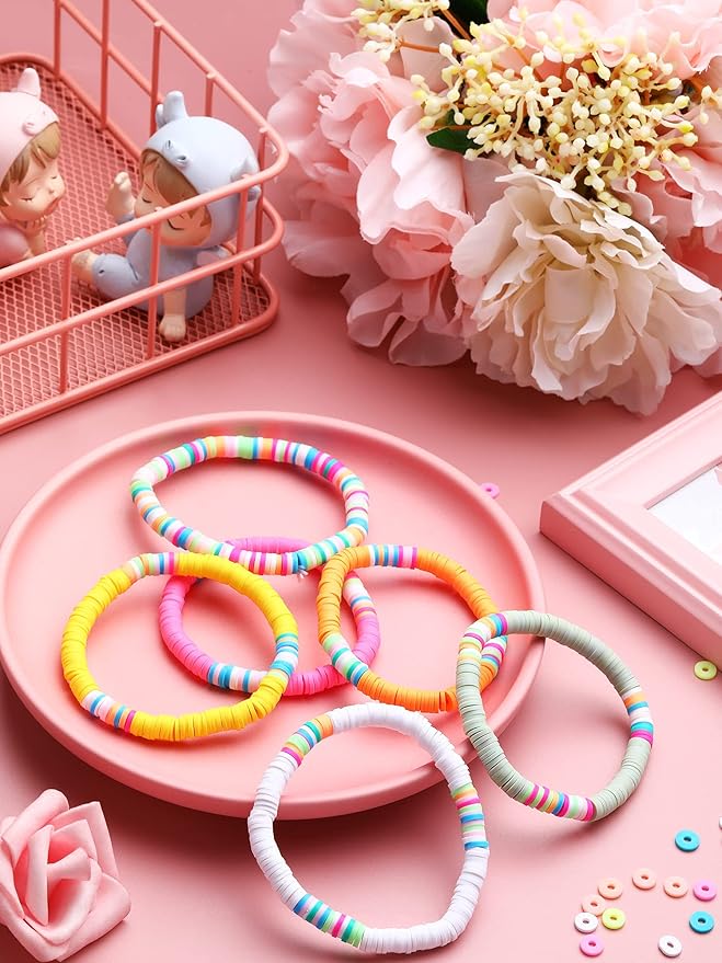 30 Pieces Heishi Bracelets Surfer Beaded Bracelets Rainbow Clay Bracelets Boho Friendship Stackable Bracelets Summer Beach Bracelet Set