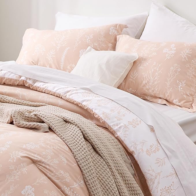 Bedsure King Comforter Set - Dusty Rose Bed Set, 3 Pieces Cute Floral Bedding, 1 Soft Reversible Botanical Flowers Comforter and 2 Pillow Shams