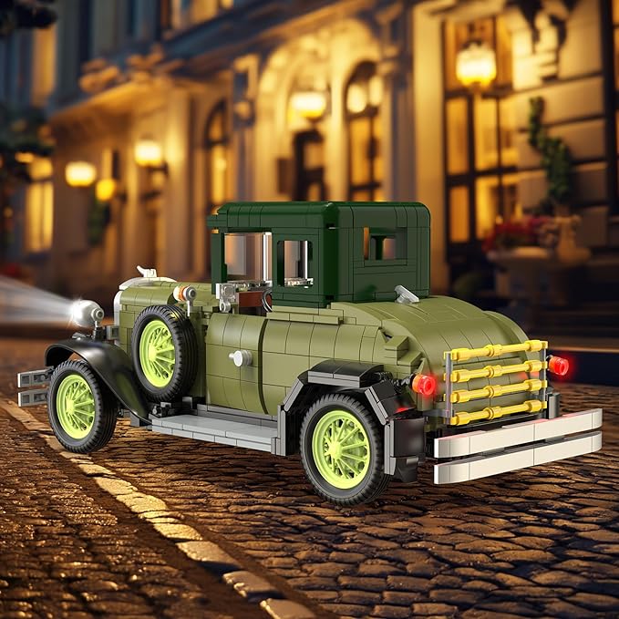 NUTCRACKER Retro Car Model Building Set for Adult, Vintage Classic Car Toy Building Set, Vintage Vehicle with Car Light Home Desktop Display Model, Birthday for Men Teens（1297Pieces