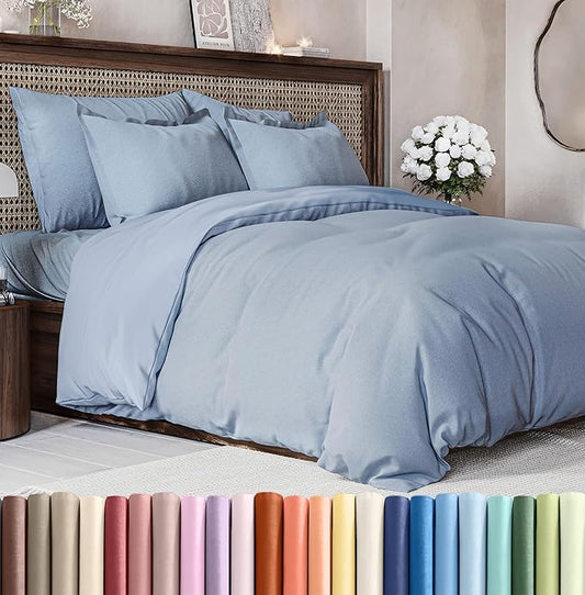 CGK Unlimited Duvet Cover King Size Set - Extra Soft King Size Duvet Cover 104 x 90 with 2 Pillow Shams - Hotel Quality w/Zipper Closures & Ties - Bedding and Bed Linens Set (Heathered Blue)