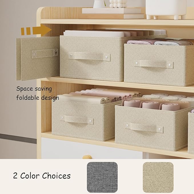Collapsible Closet Organizer, Storage Bins, Fabric Cube Baskets for Organizing Home and Office, Grey and Beige, 3 Pack, 13.0x9.0x5.5in