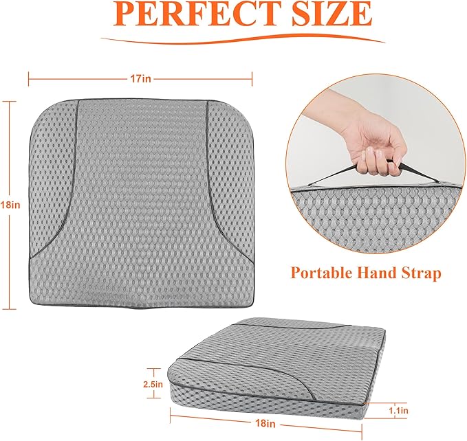 kingphenix Premium Car Seat Cushion, Memory Foam Driver Seat Cushion to Improve Driving View- Coccyx & Lower Back Pain Relief - Seat Cushion for Car, Truck, Office Chair (4D Mesh Gray)