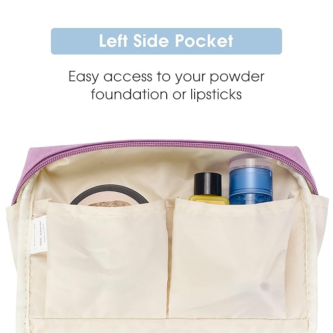 2 Pack Vegan Leather Makeup Bag Zipper Pouch Travel Cosmetic Organizer for Women (Large (Pack of 2), Purple)