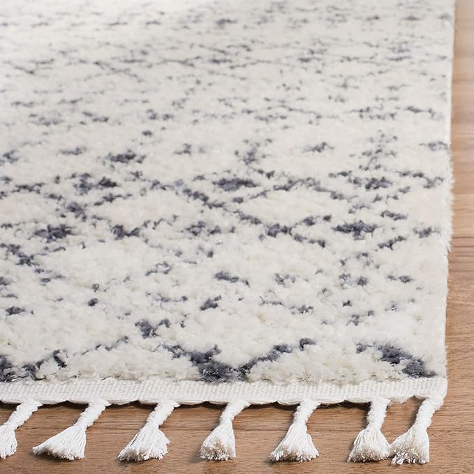 SAFAVIEH Berber Fringe Shag Collection 2'2" x 22' Cream / Dark Grey BFG516A Moroccan Non-Shedding Living Room Bedroom Dining Room Entryway Plush 1.2-inch Thick Runner Rug