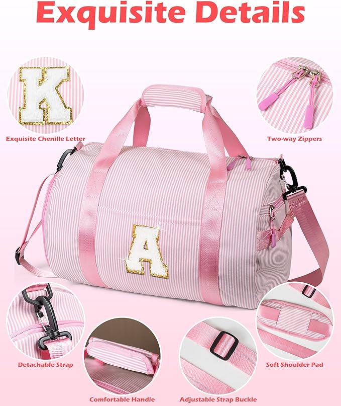 8 Year Old Girl Birthday Gifts, Girls Travel Duffle Bag, Kids Initial Overnight Bags with Shoe Compartment, Personalized Weekender Bag with Makeup Pouch, Cute Stuff for Teen (Letter P)