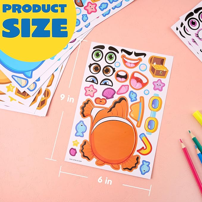 JOYIN 24PCS 9"x6" Make a face Stickers for Kids, Make Your Own Ocean Animal Stickers, Sea Party Favors Kids Crafts, Goodie Bags Stuffers, Classroom Rewards