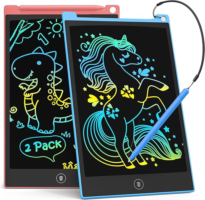 TECJOE 2 Pack LCD Writing Tablet, 10 Inch Colorful Doodle Board Drawing Tablet for Kids, Kids Travel Learning Toys Christmas Birthday Gifts for 3 4 5 6 Year Old Boys and Girls Toddlers