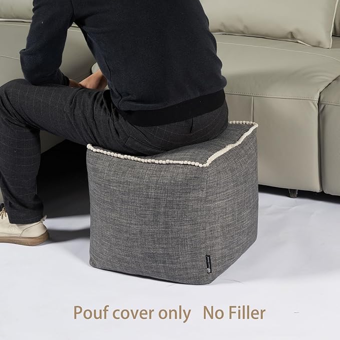 Louis Donné Boho Neutral Decorative Unstuffed Pouf Cover, Poofy Ottomans Foot Rest for Living Room Floor Cushion Footstool Moroccan Tufted for Storage 45x45 Camping (Only Cover) (No Filler)